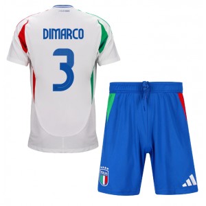 Fotbalové Dres Itálie Federico Dimarco #3 Dětské Venkovní Oblečení ME 2024 Krátký Rukáv (+ trenýrky)